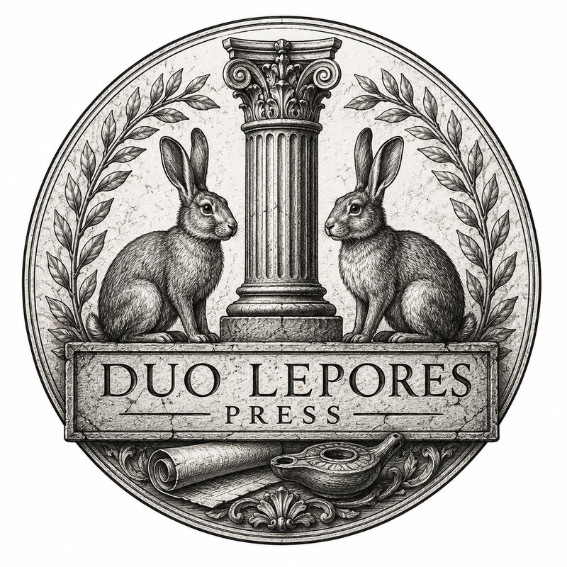 Duo Lepores Press — two hares beside a Corinthian column, encircled by laurel